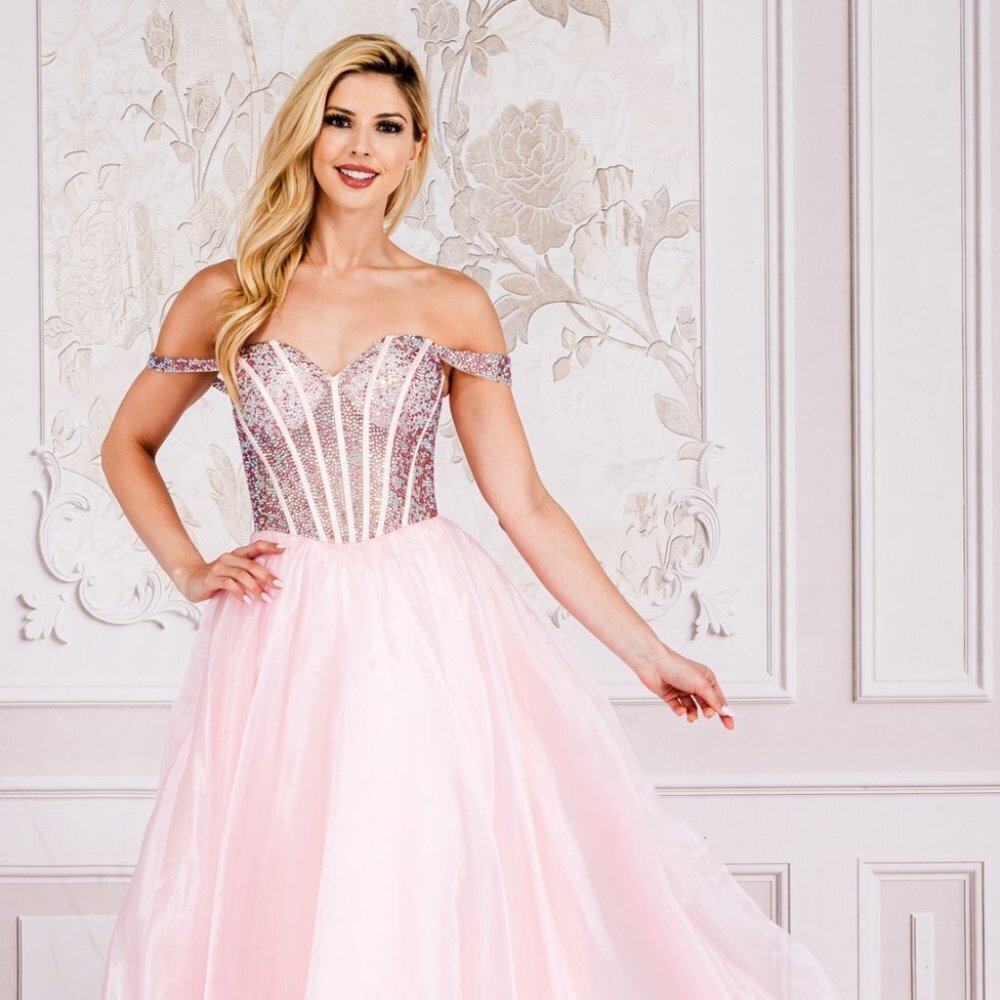 NEW LONG OFF THE SHOULDER SLEEVELESS STRAPLESS DRESS WITH LACE UP BACK AC 7040
